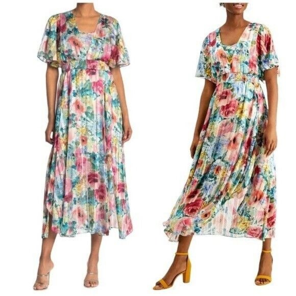 Kensie Dresses & Skirts - Kensie Shadow-Striped Floral-Print Maxi Dress Size 0